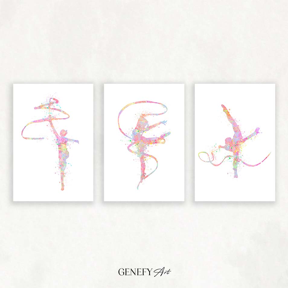 Rhythmic Gymnastics Pastel Watercolour Art - Set of 3
