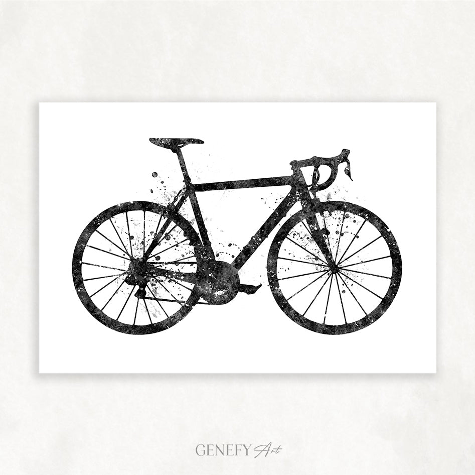 Road Bike Black and White Art Print