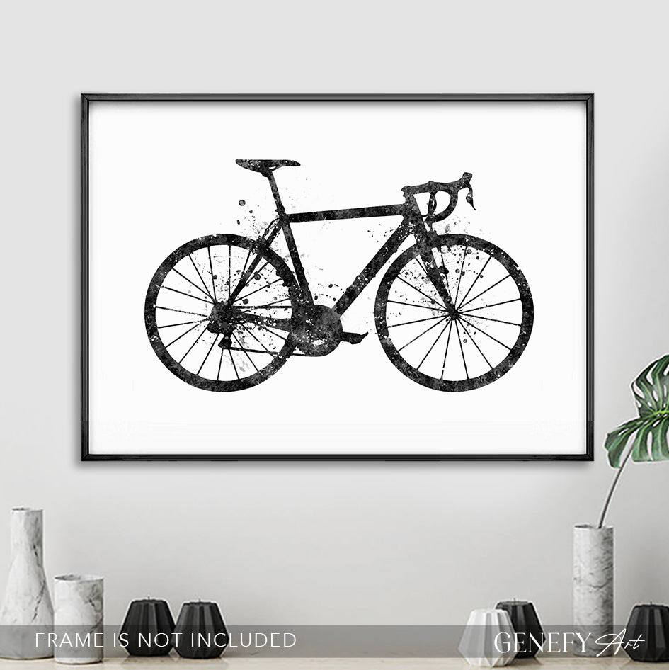 Road Bike Black and White Art Print