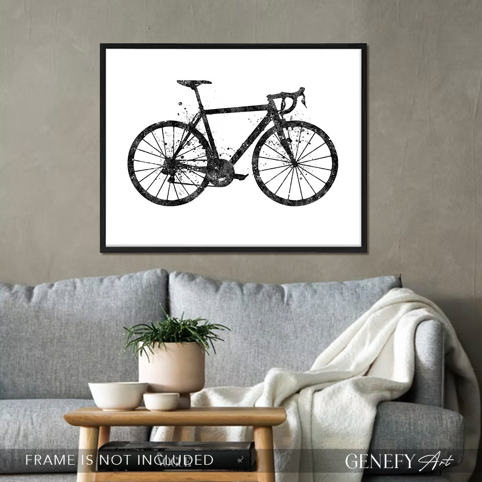 Road Bike Black and White Art Print