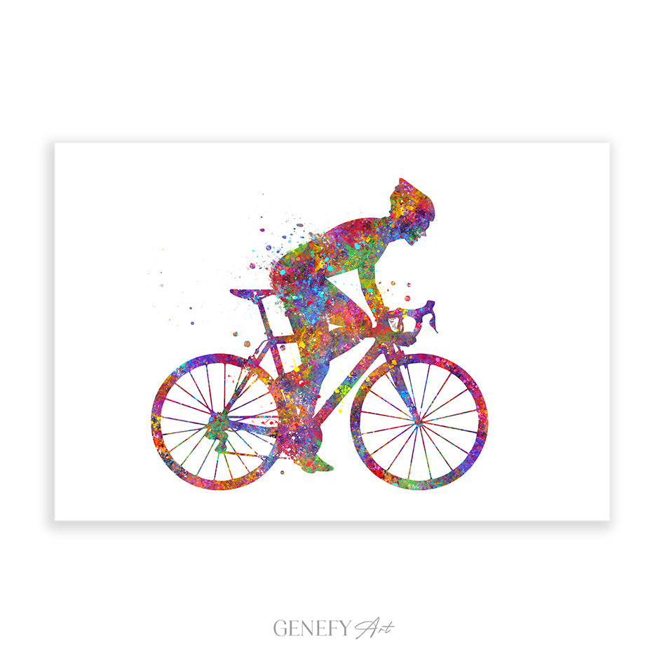 Road Cyclist Watercolour Art Print