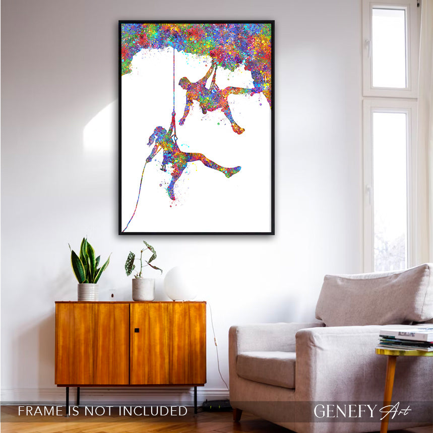 Rock Climbing Couple Watercolour Print