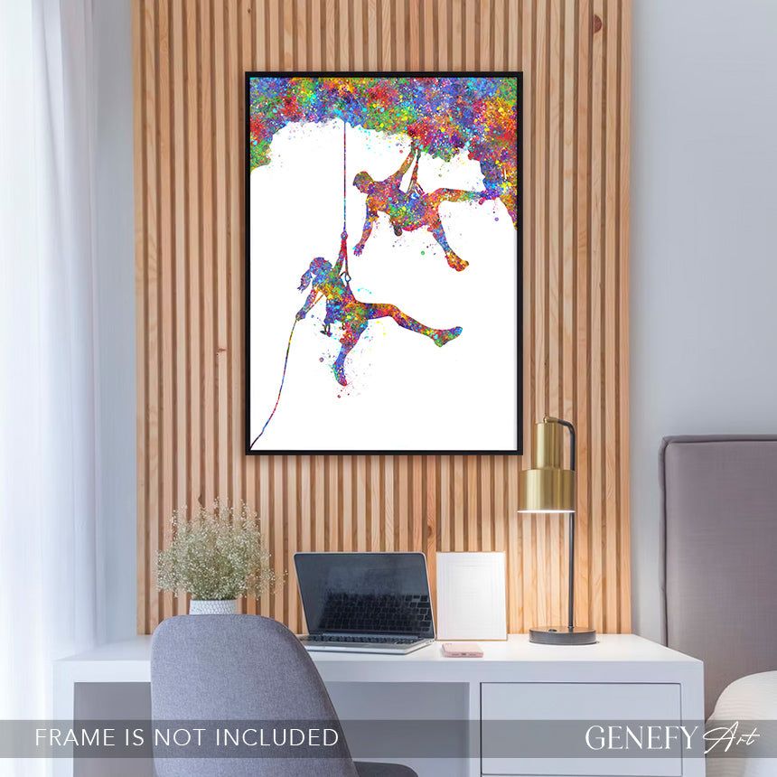 Rock Climbing Couple Watercolour Print