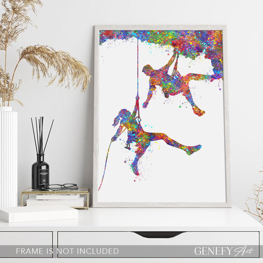 Rock Climbing Couple Watercolour Print