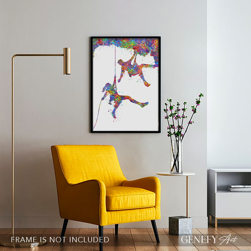 Rock Climbing Couple Watercolour Print