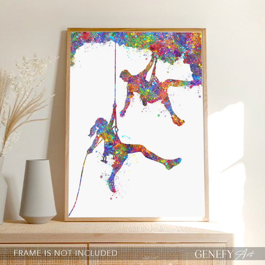 Rock Climbing Couple Watercolour Print