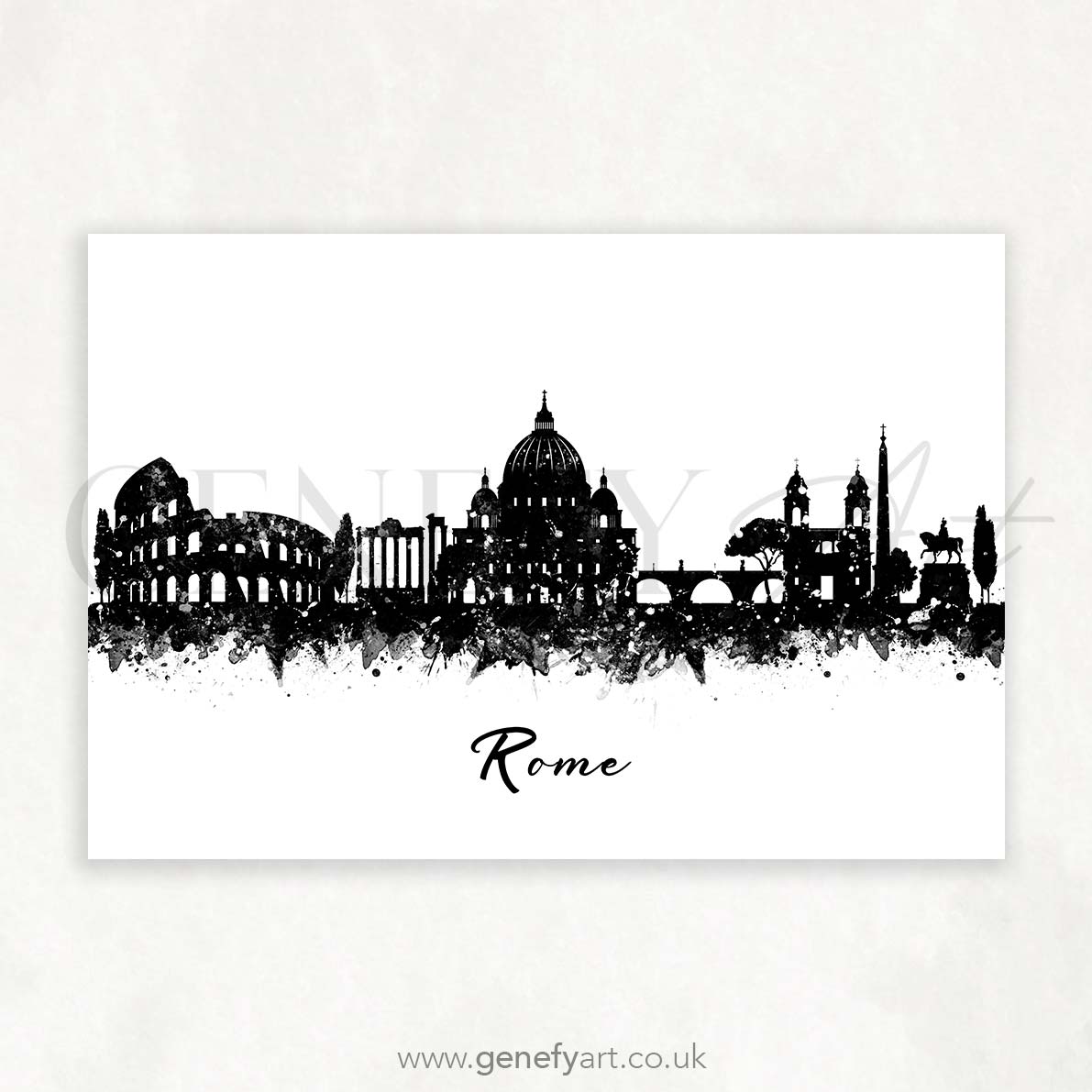 Rome Skyline Black and White Watercolour Art Print