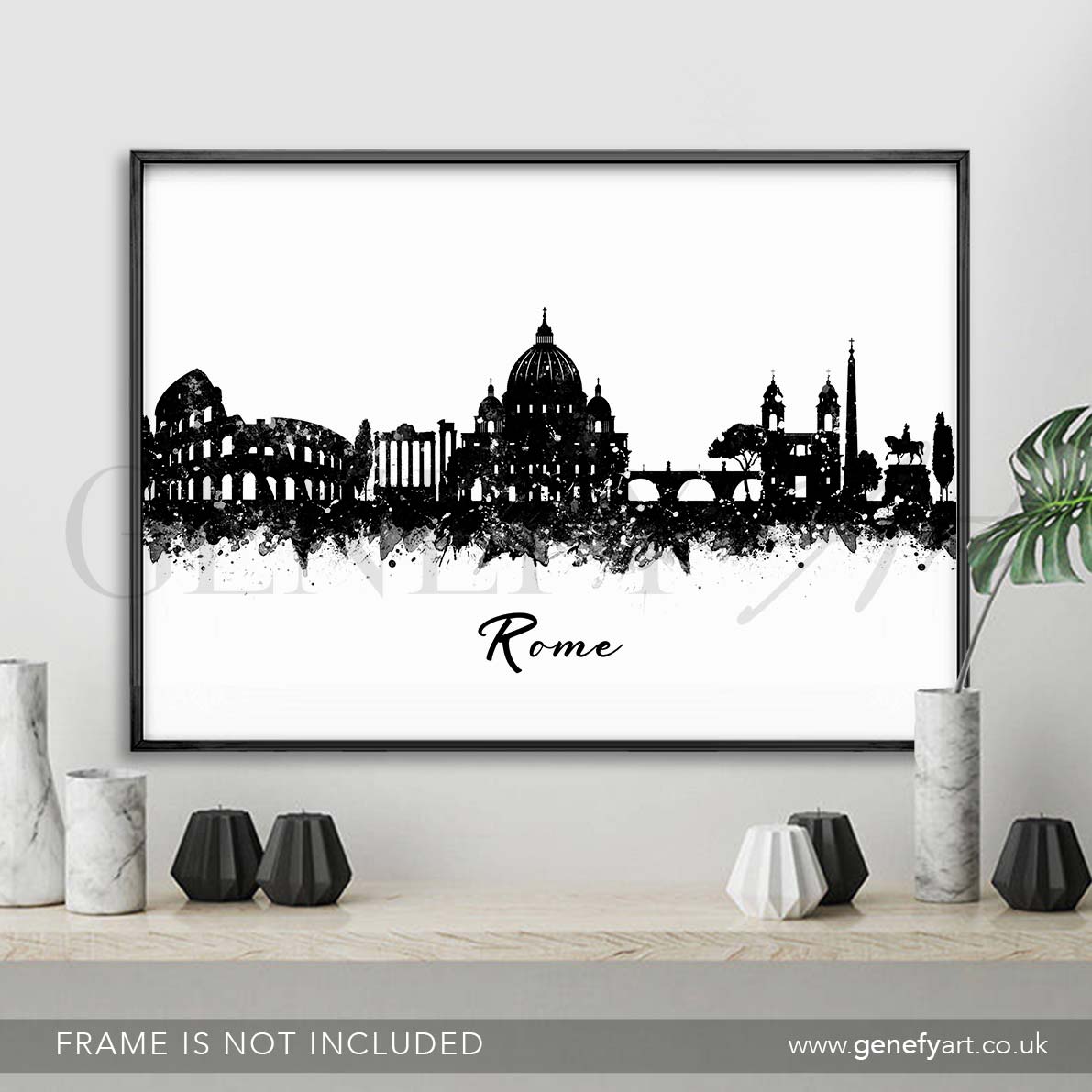 Rome Skyline Black and White Watercolour Art Print