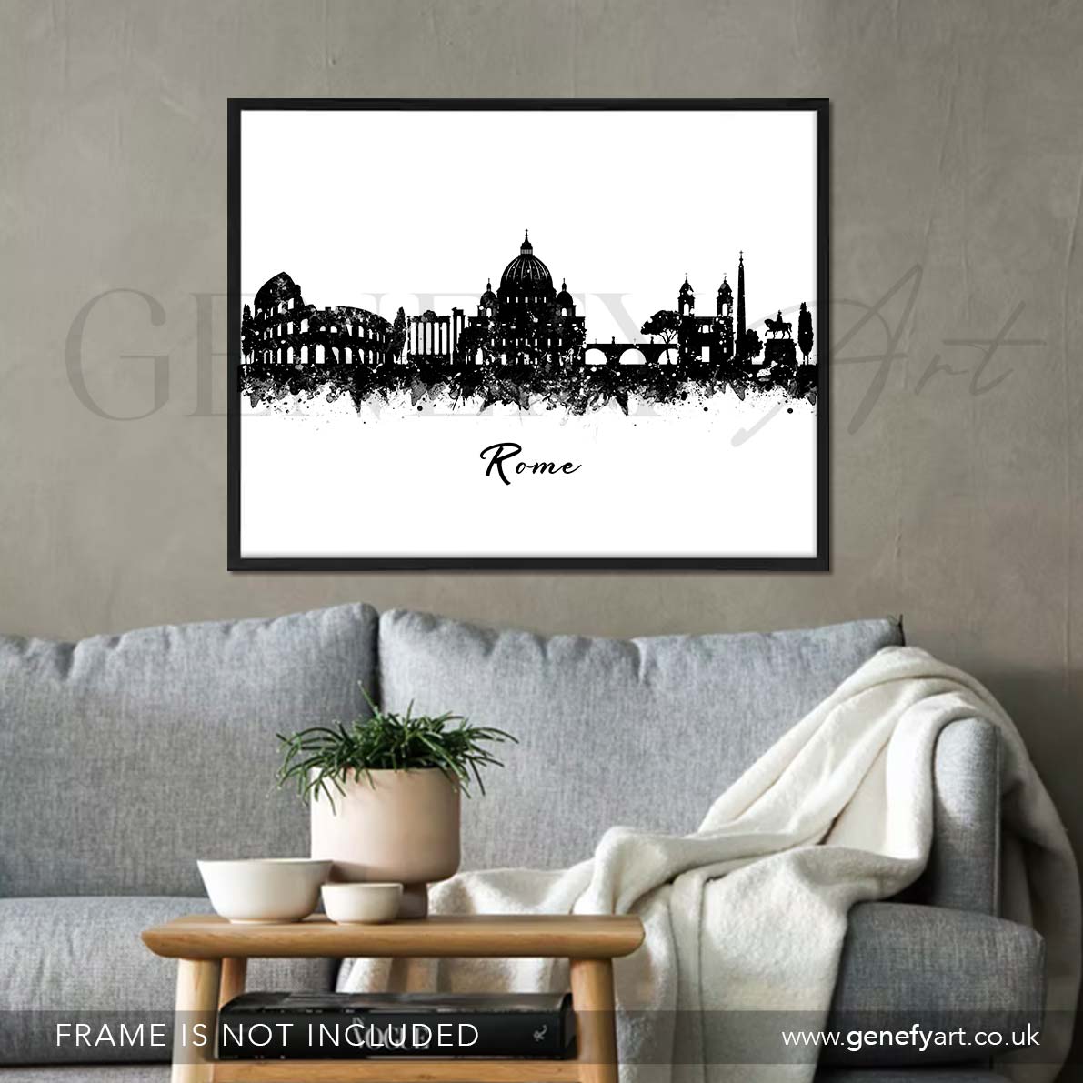 Rome Skyline Black and White Watercolour Art Print