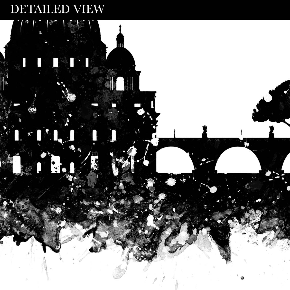 Rome Skyline Black and White Watercolour Art Print