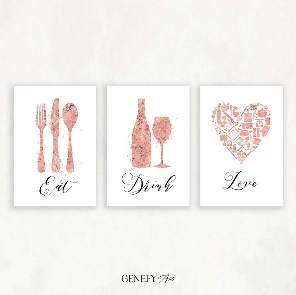 Pink Kitchen Watercolour Print - Set of 3