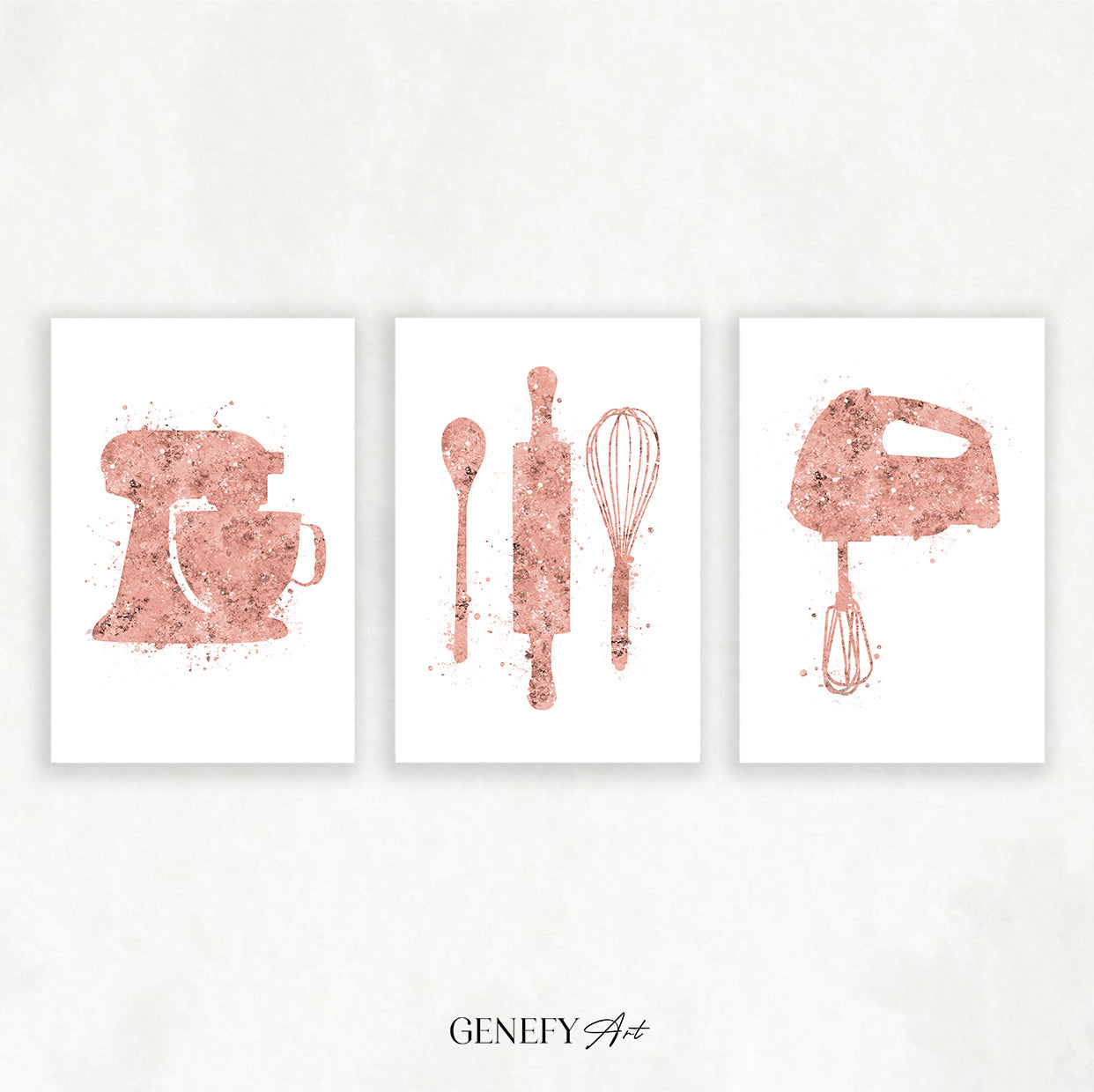 Rose Gold Kitchen Art Set of 3 Prints
