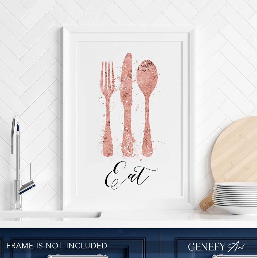 Rose Gold Kitchen Art Print "Eat"