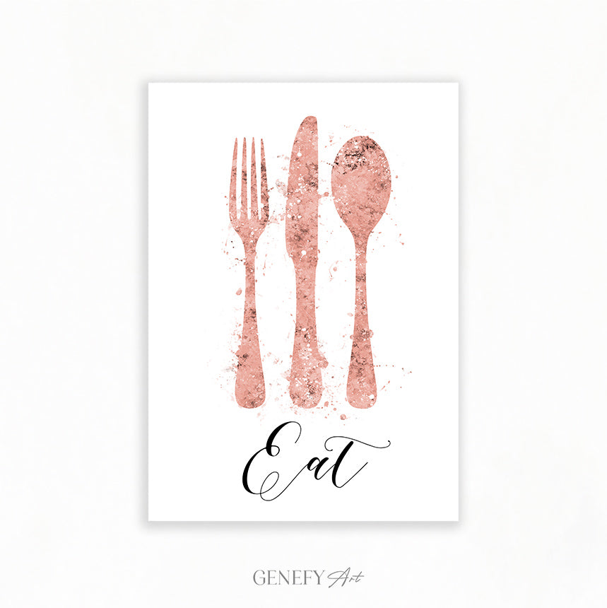 Rose Gold Kitchen Art Print "Eat"