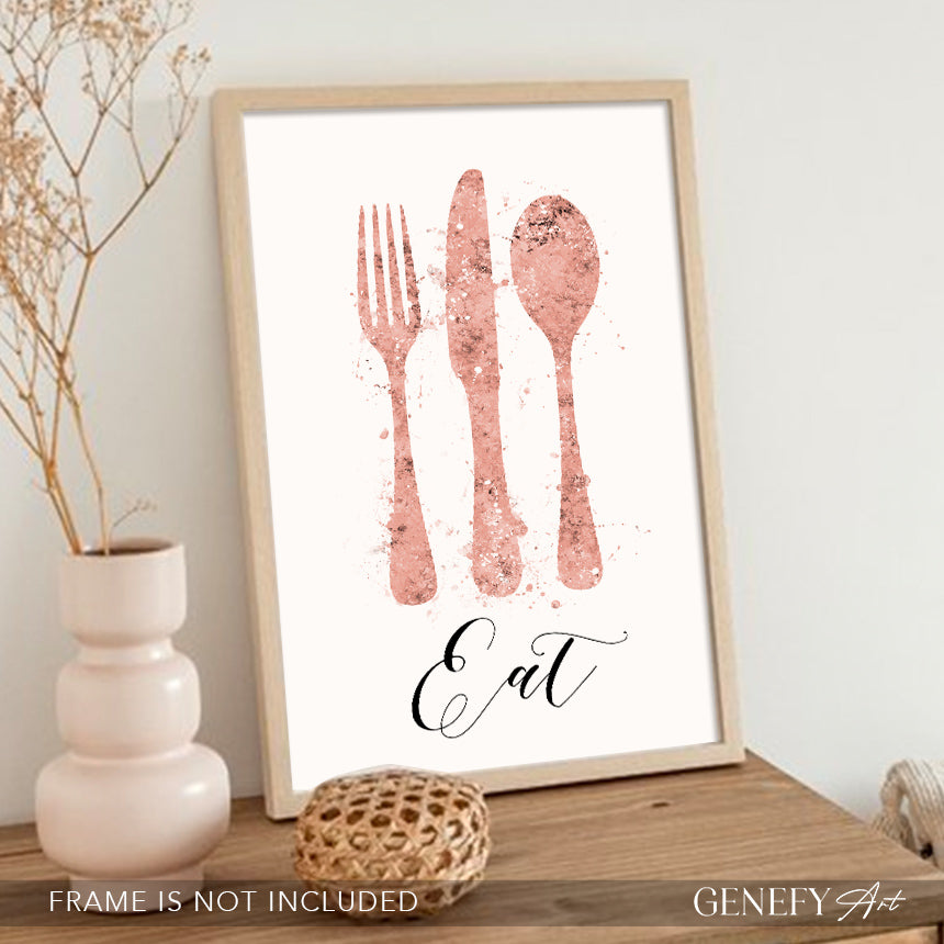 Rose Gold Kitchen Art Print "Eat"