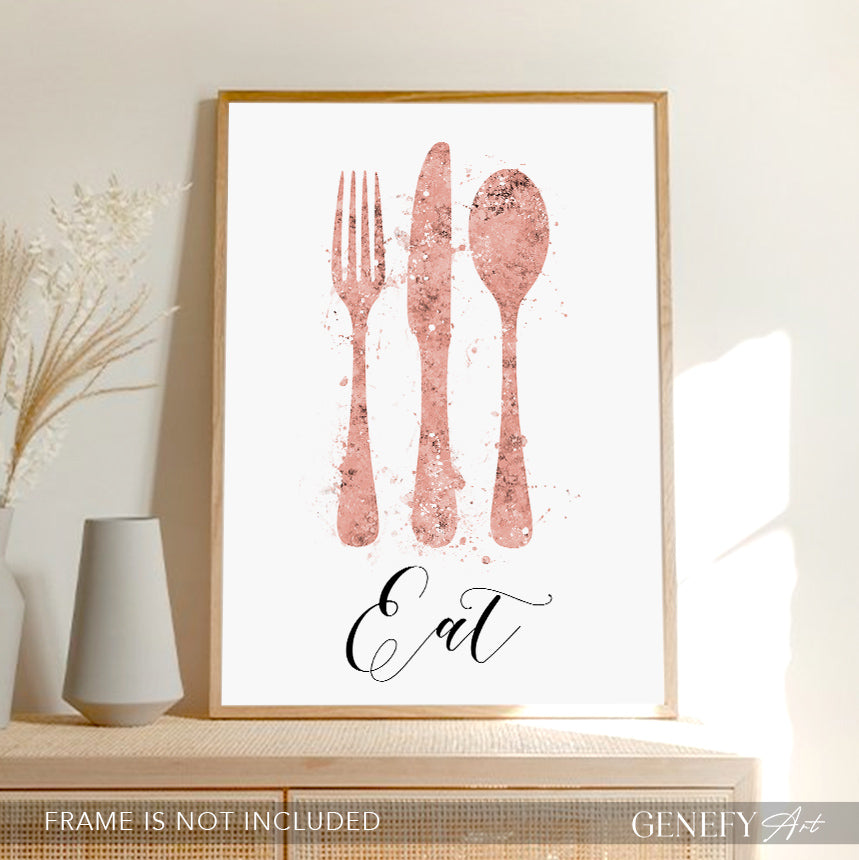Rose Gold Kitchen Art Print "Eat"
