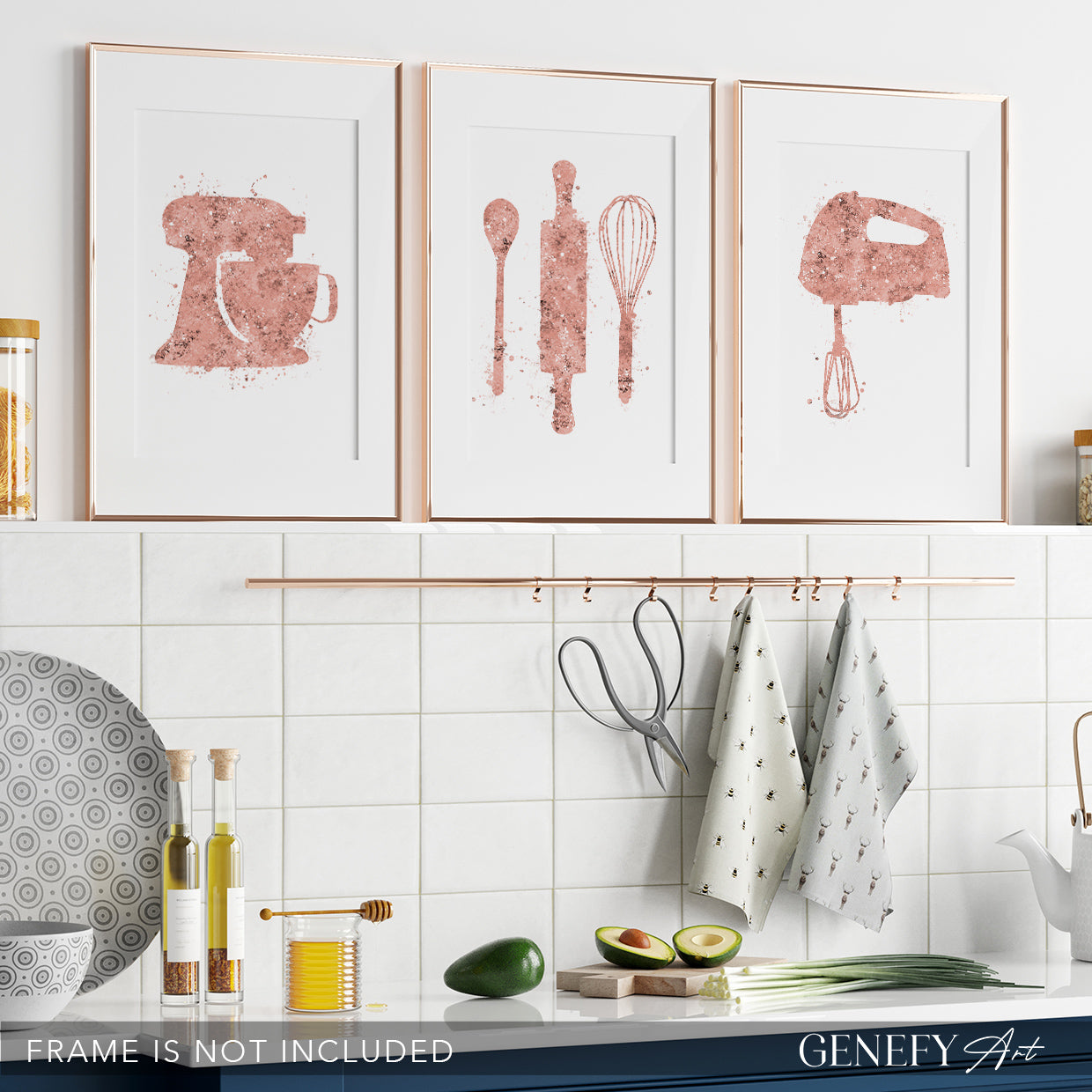 Rose Gold Kitchen Art Set of 3 Prints