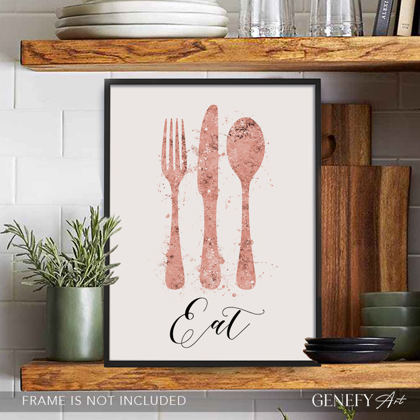 Rose Gold Kitchen Art Print "Eat"