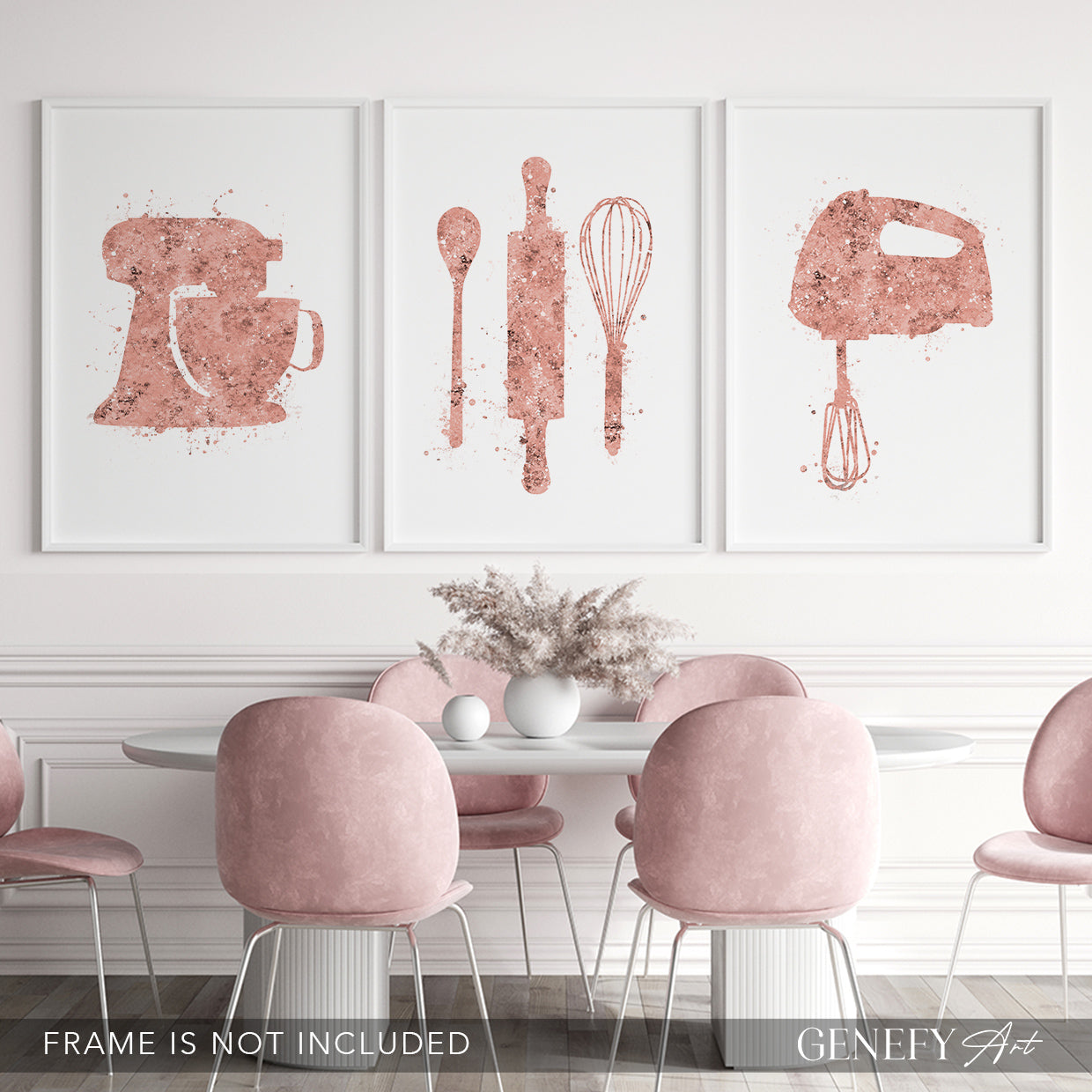 Rose Gold Kitchen Art Set of 3 Prints