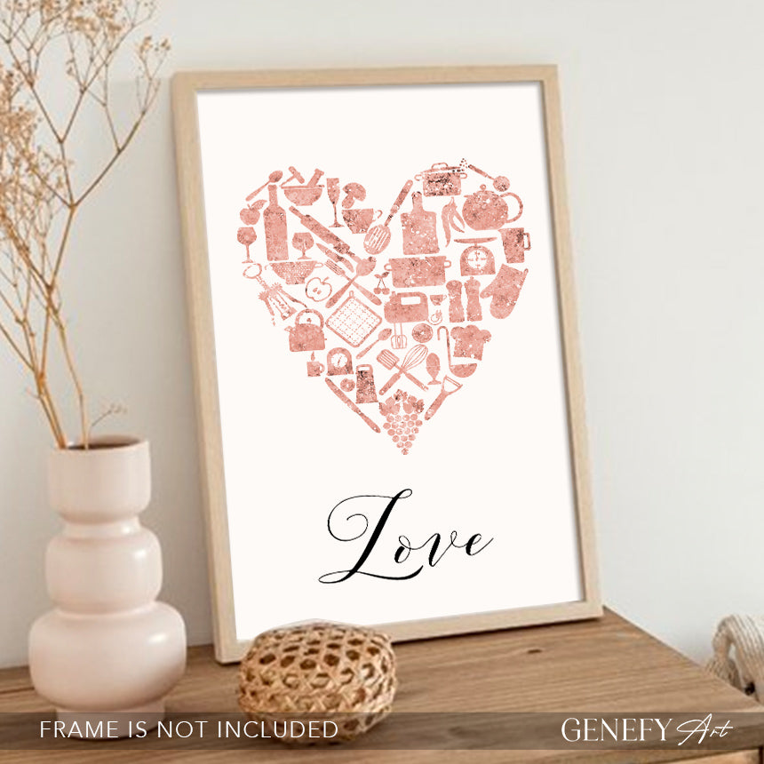 Rose Gold Kitchen Art Print "Love"