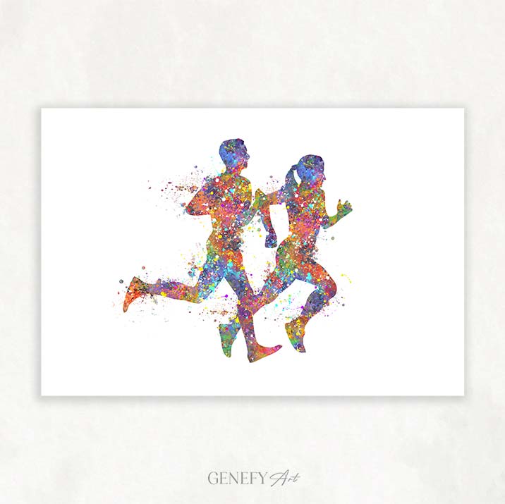 Running Couple Watercolour Print