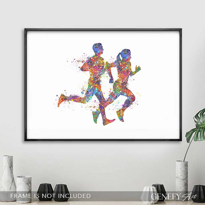Running Couple Watercolour Print