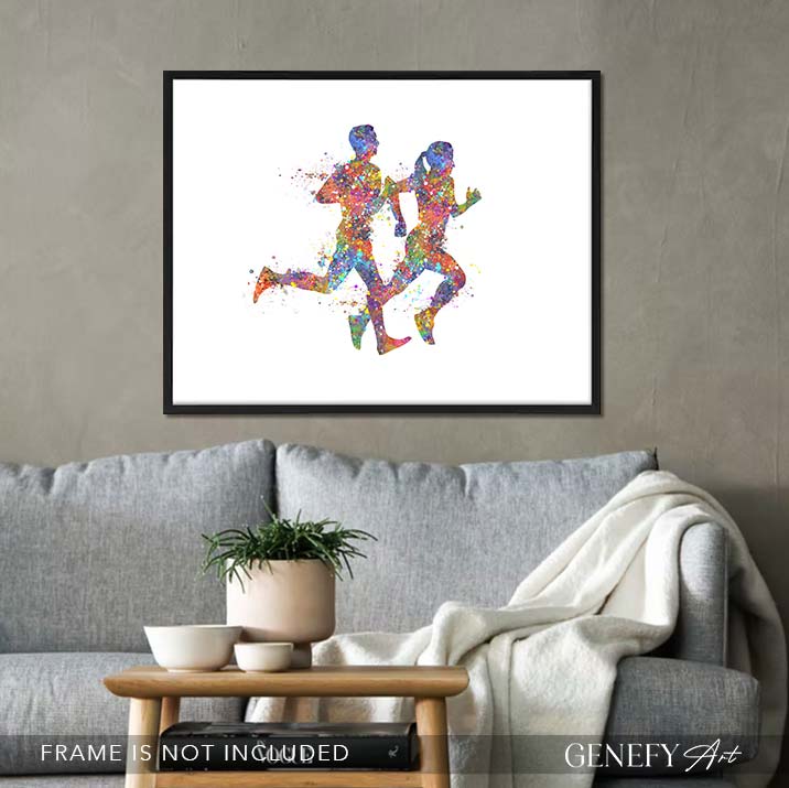 Running Couple Watercolour Print