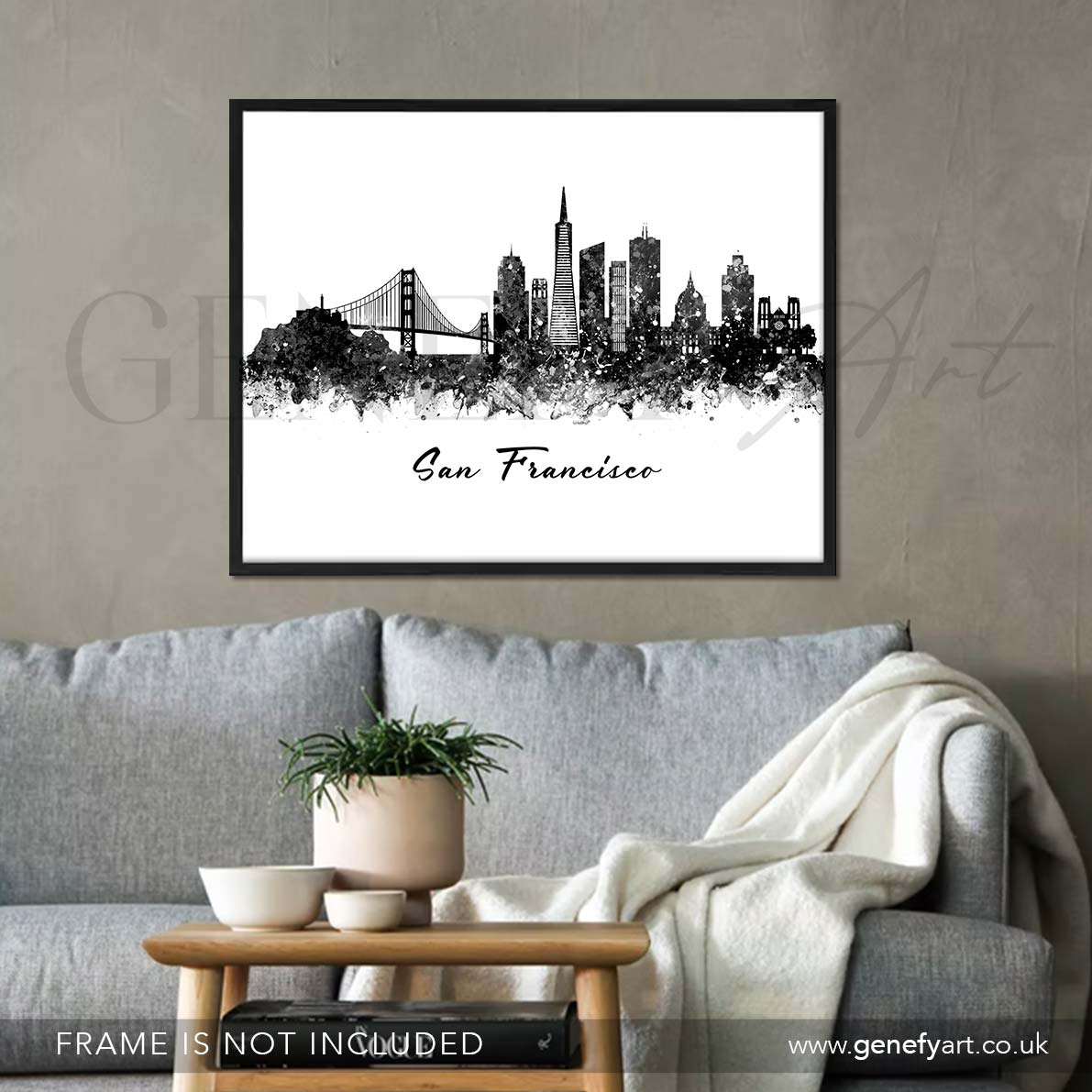 San Francisco Skyline Black and White Watercolour Print - Genefy Art