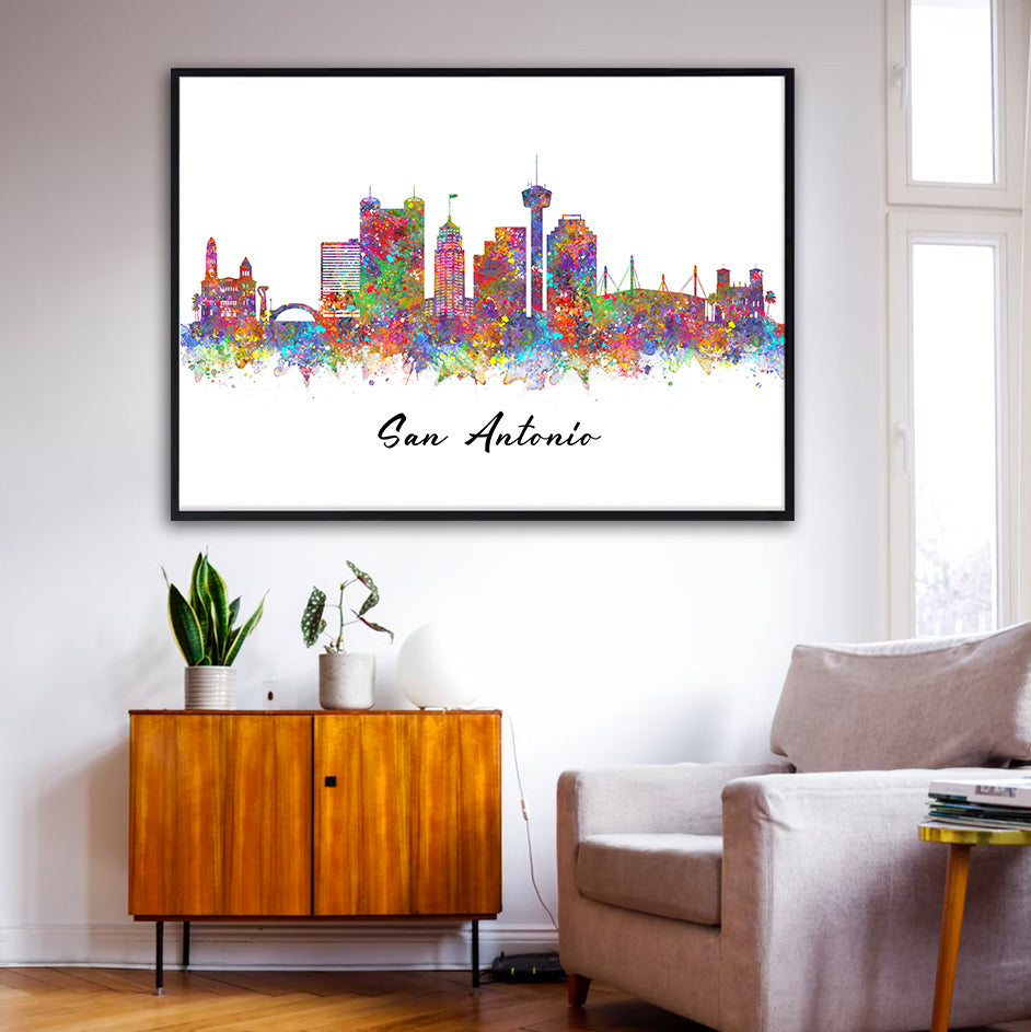 San Antonio Skyline Watercolour Print - Genefy Art