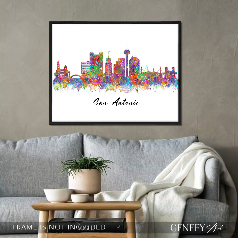 San Antonio Skyline Watercolour Print - Genefy Art