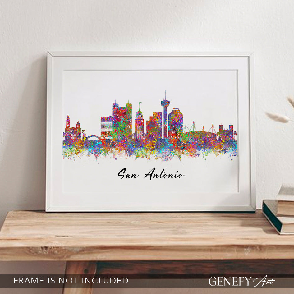 San Antonio Skyline Watercolour Print - Genefy Art