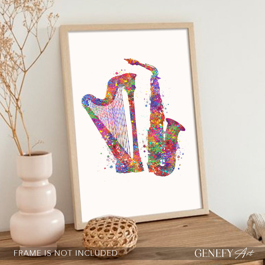 Saxophone and Harp Art Print