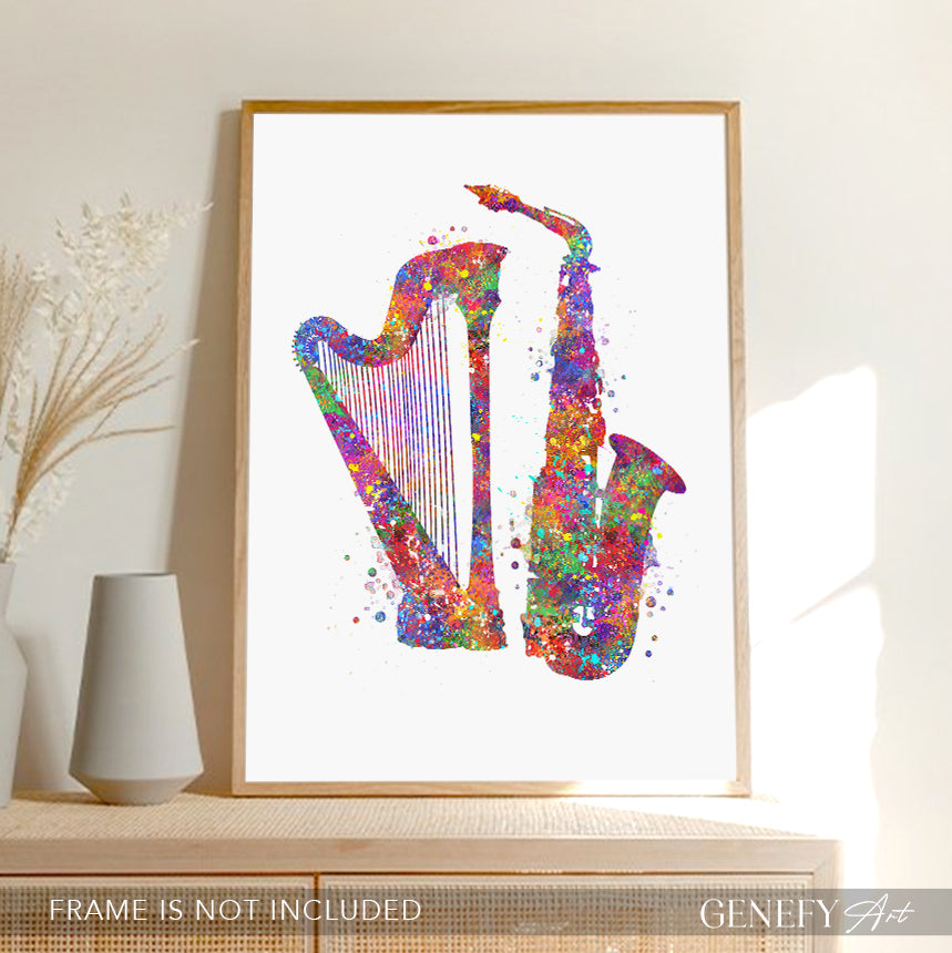 Saxophone and Harp Art Print