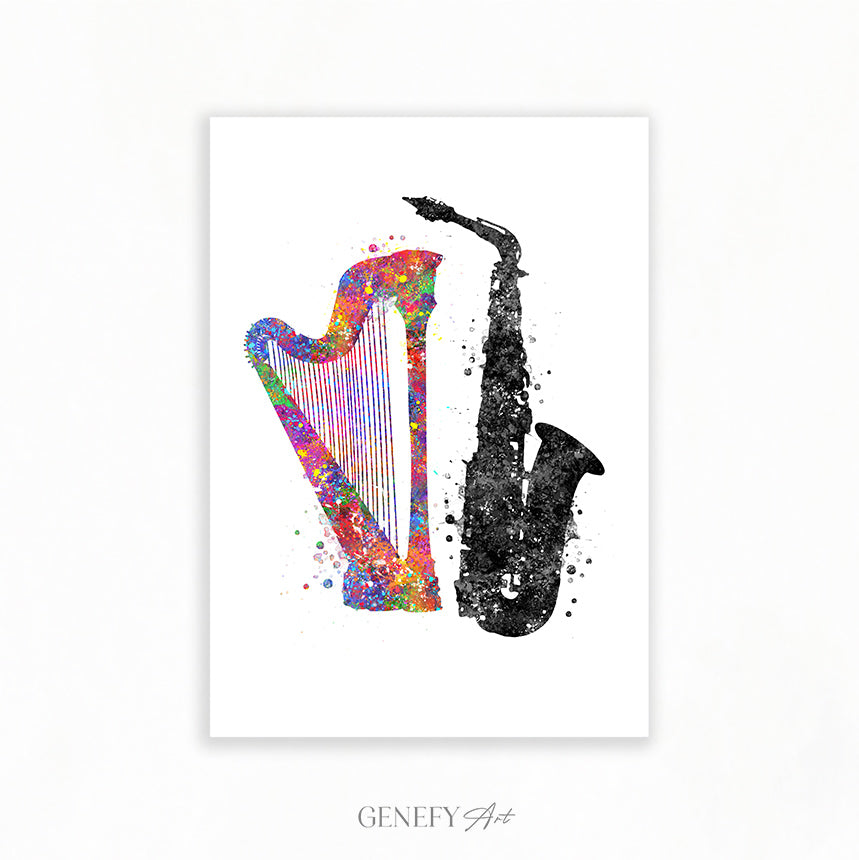 Saxophone and Harp Art Print