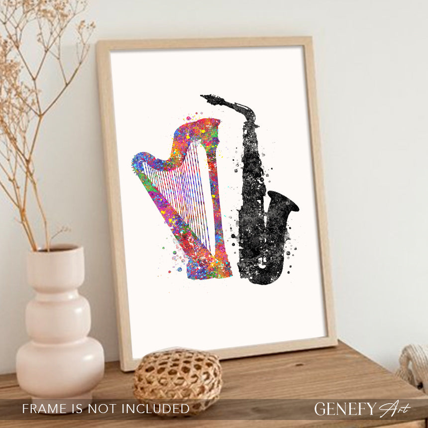 Saxophone and Harp Art Print
