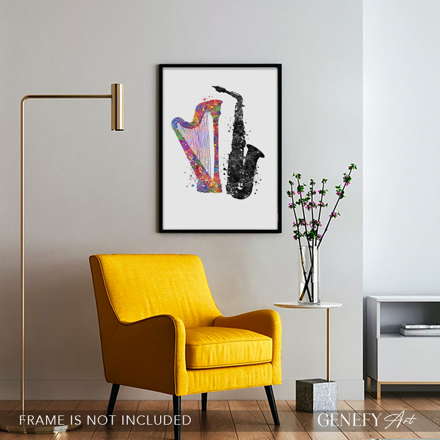 Saxophone and Harp Art Print
