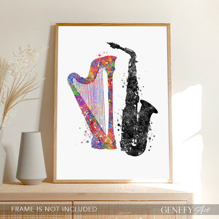 Saxophone and Harp Art Print