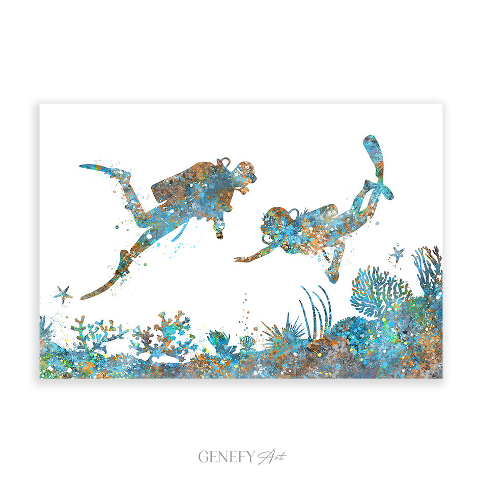 Scuba Diving Watercolour Art Print