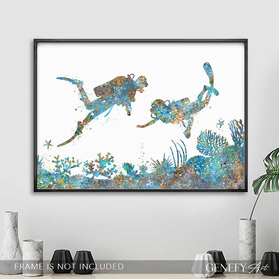 Scuba Diving Watercolour Art Print