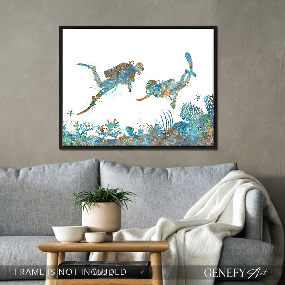 Scuba Diving Watercolour Art Print