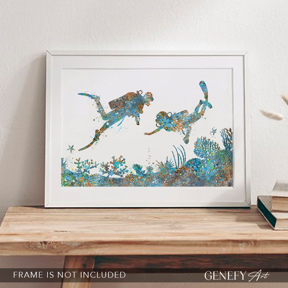 Scuba Diving Watercolour Art Print