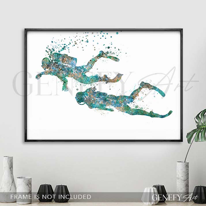 Scuba Diving Couple Watercolour Print