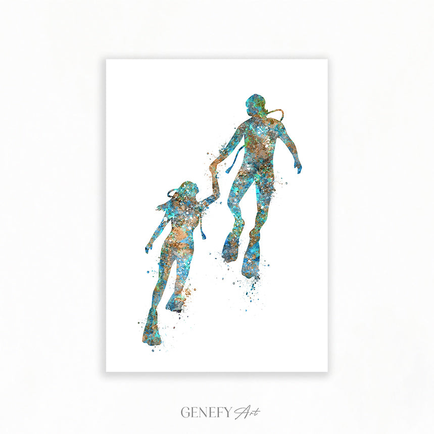 Scuba Diving Couple Art Print