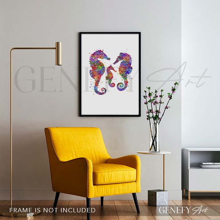Seahorse Family of 3 Watercolour Print