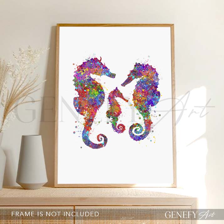 Seahorse Family of 3 Watercolour Print