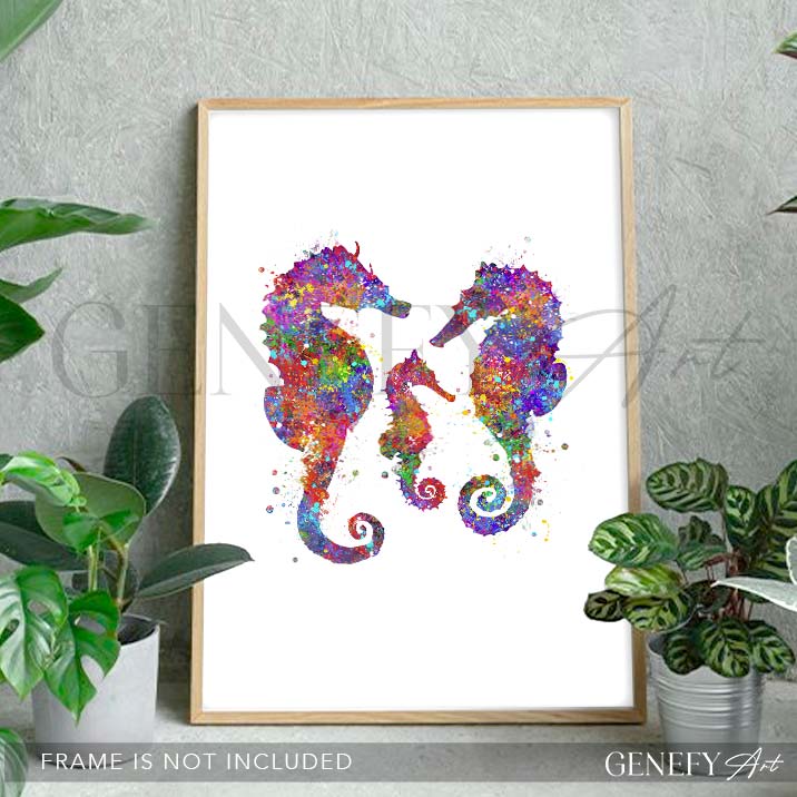 Seahorse Family of 3 Watercolour Print