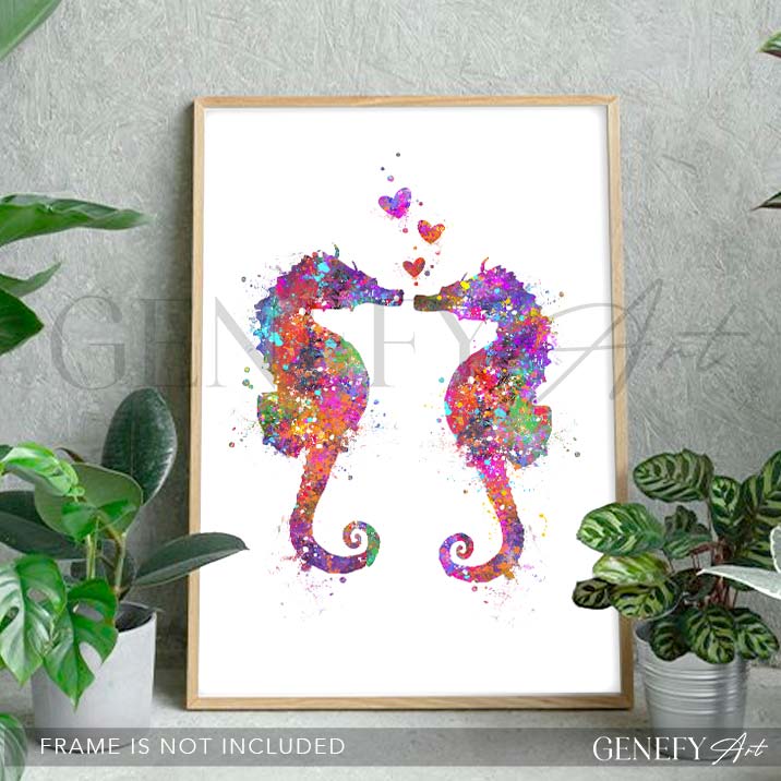 Seahorse Couple Watercolour Print