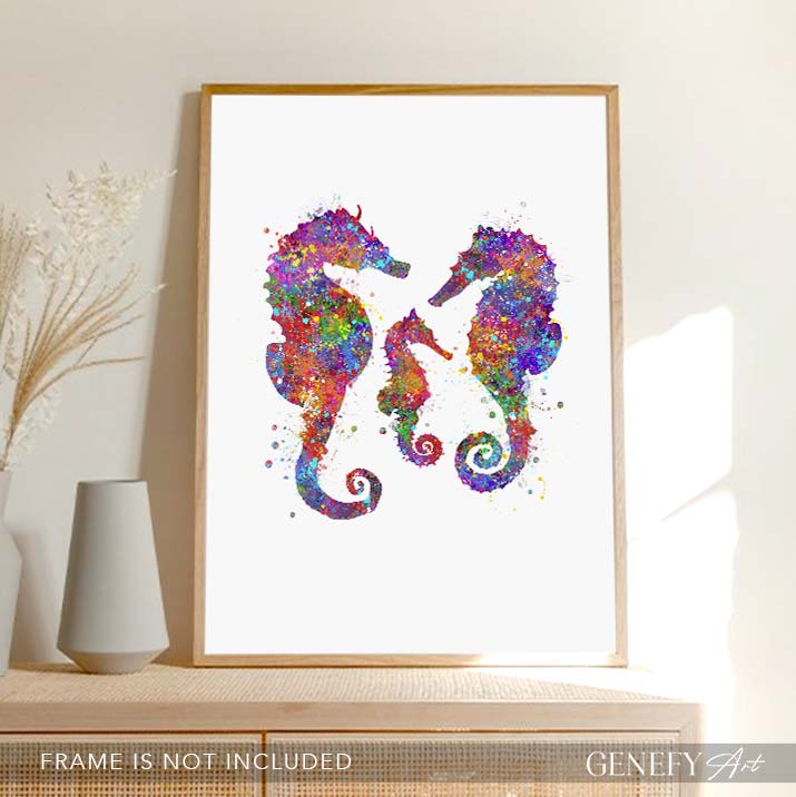 Seahorse Family of 3 Watercolour Print