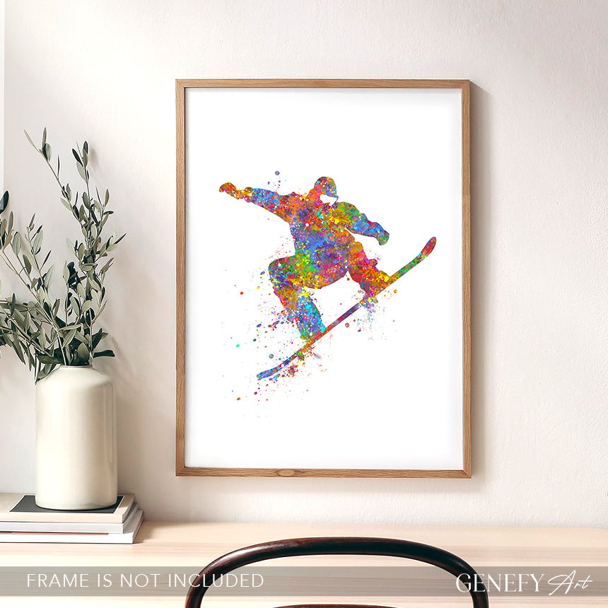 Snowboarding Watercolour Art Print