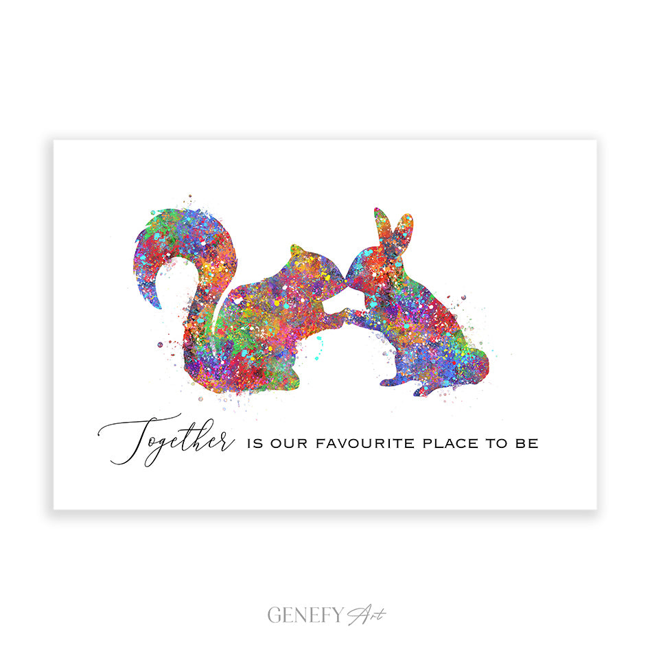 Squirrel and Bunny Watercolour Art Print